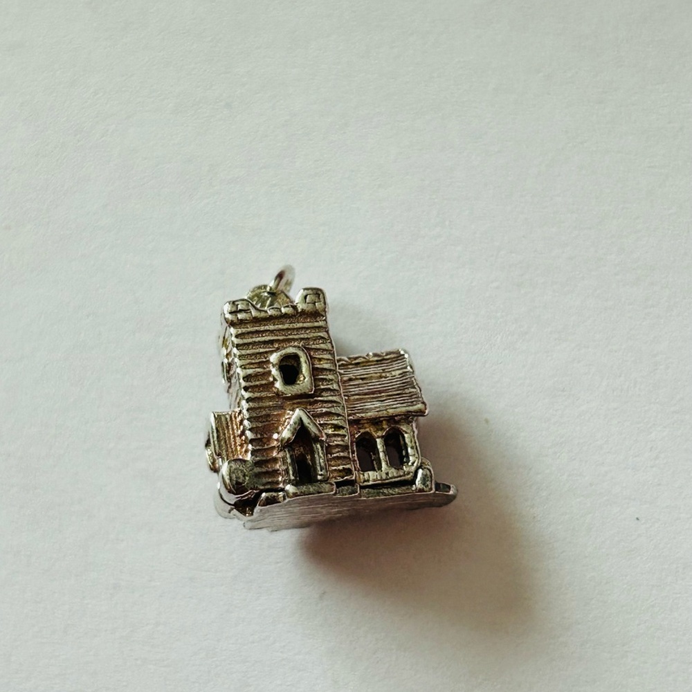 Vintage Silver Hinged Church Charm with Wedding Couple Within